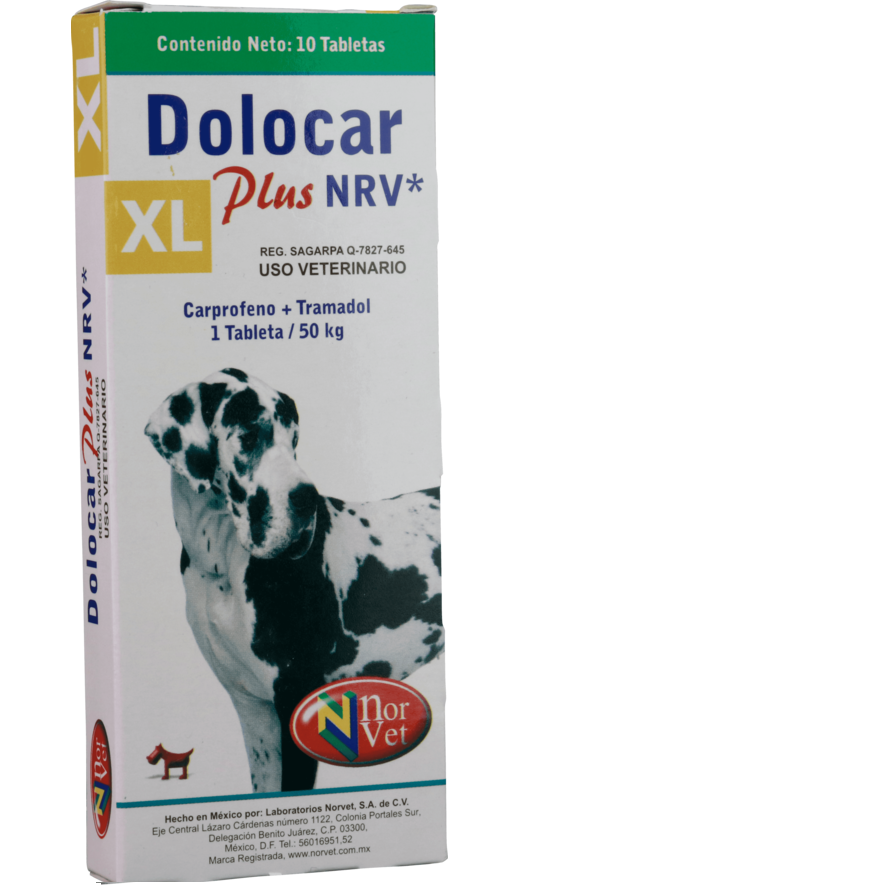 Dolocar Plus XL NRV 10 tabletas ( Carprofeno + Tramadol) 50 kg